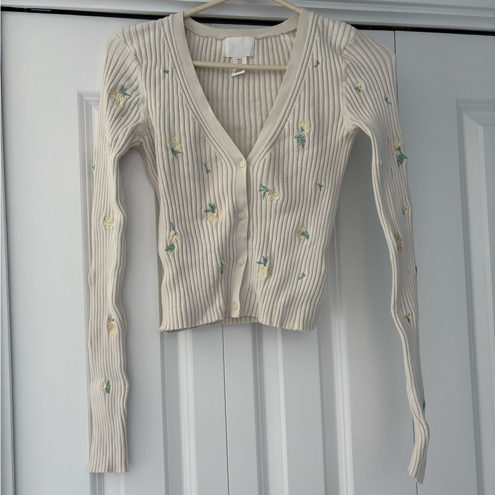 H&M Cream Floral Embroidered Cardigan